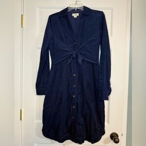 Maeve by Anthropologie Navy Winchester Tie Front Shirt Dress